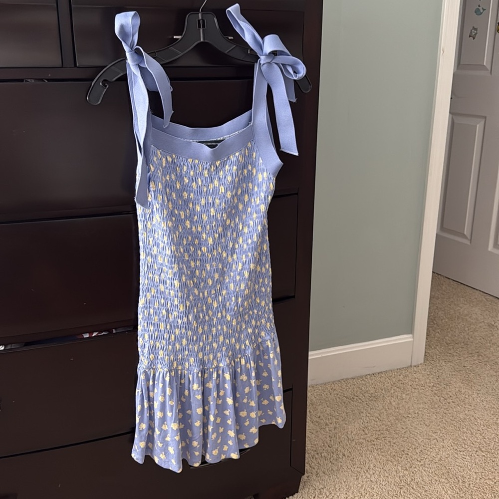 French Connection Peony-Doria Eco Ruched Dress In Paradiso Blue Multi - Picture 6 of 8